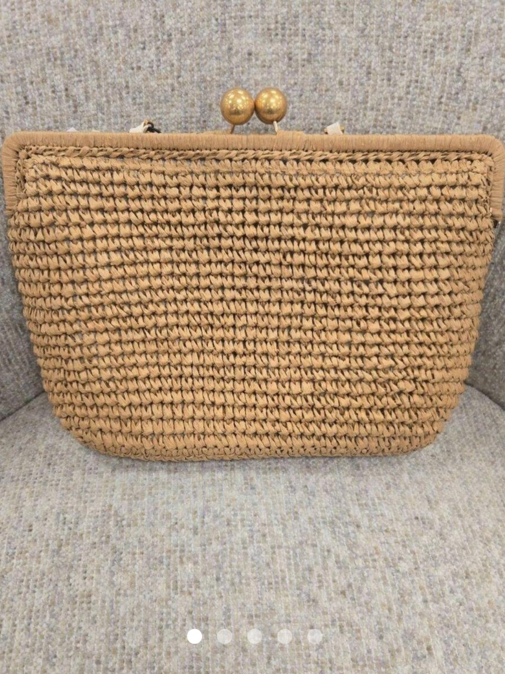 Rachel Zoe Tan Woven Straw Clutch with Gold Kiss-Lock